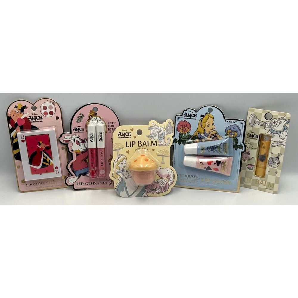 Disney Alice in Wonderland Moisturizing Lip Gloss & Balm Set, 5 PC Bundle, NEW